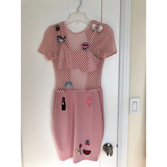 Pink Mesh Mini Dress with Patches - Picture 8 of 10